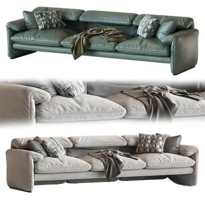 现代皮革布艺多人沙发